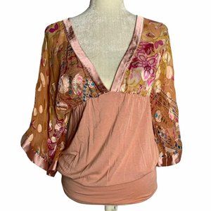 Vintage 90s Kimono Sleeve Blouse S Pink Floral